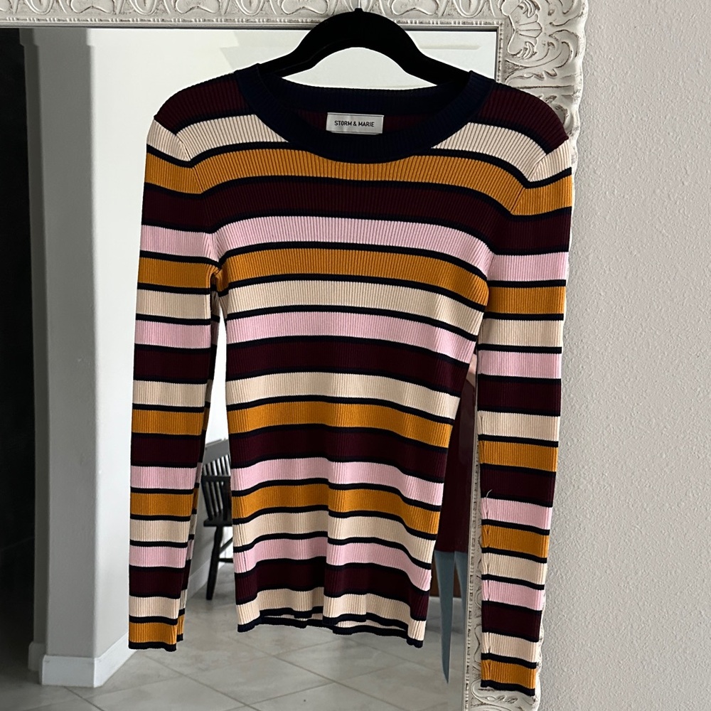 Storm & Marie Striped Multicolor Crew Neck Ribbed Sweater